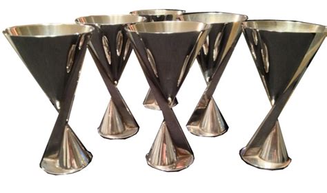 Five Art Deco Maison Desny Silvered Metal Cocktail Cups Modernism