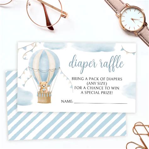Blue Teddy Bear Hot Air Balloon Diaper Raffle Enclosure Card Zazzle
