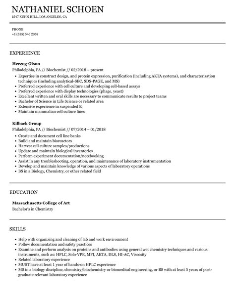 Biochemist Resume Samples Velvet Jobs