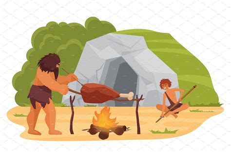 Primitive Cave People Cooking Food MasterBundles