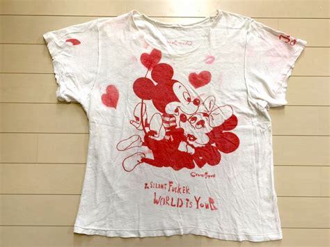 ビンテージ パロディ ミッキー ミニー エロ FUCK パンク Tシャツ 手刷り 珍品 vintage PUNK sex ファック スカルクロスボーン s s イラスト