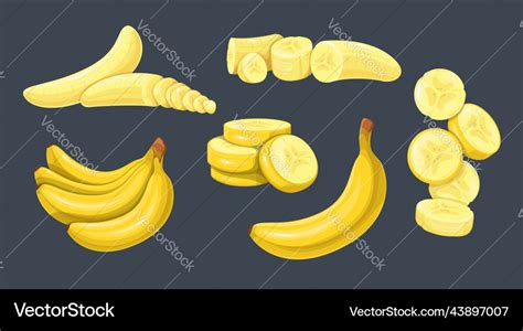 Banana Set Cartoon Bunch Of Tropical Fruit Vector Image