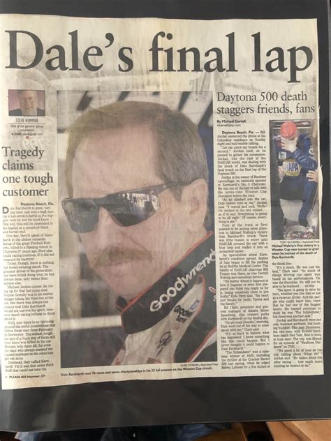DALE EARNHARDT FINAL LAP Passes away in crash at Daytona 500. Newspaper
