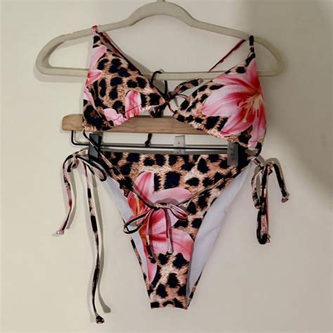 Leopard Print And Pink Flower Bikini Never Worn Depop