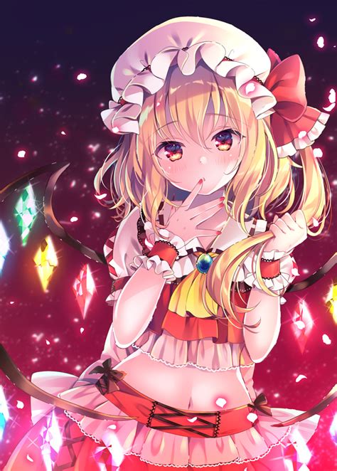 Nemuri Nemu Flandre Scarlet Touhou Commentary Request Girl Ascot Black Background Blonde