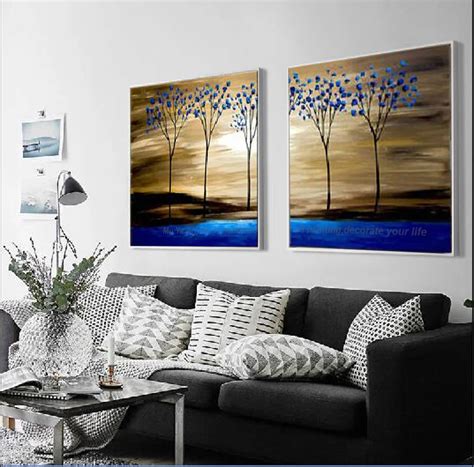 Decorative panels oil painting on canvas handmade blue tree tableaux p ...