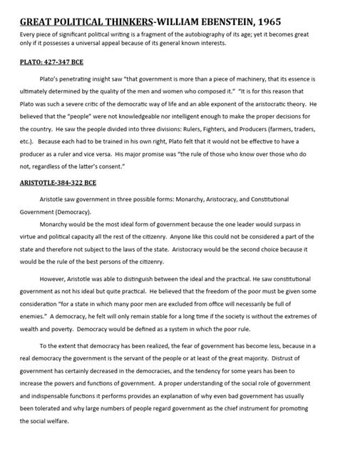 Great Political Thinkers | PDF | Democracy | Political Ideologies