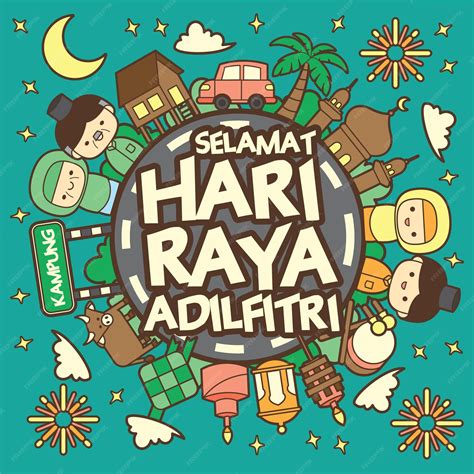 Premium Vector Hari Raya Aidilfitri Or Eid Al Fitr Celebration Scene
