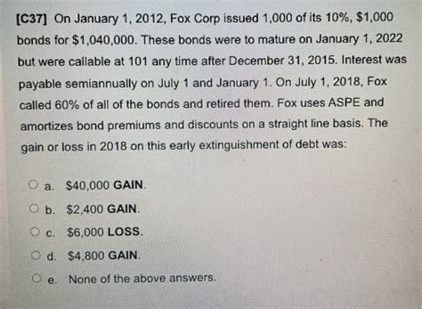 Solved [C37] On January 1,2012 , Fox Corp issued 1,000 of | Chegg.com