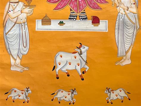 Shrinathji Worshipped By Priests With Cows Pichhwai Art Exotic