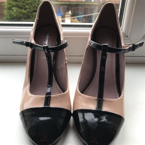 Patent Shoes Black And Nude T Bar Wide Heel Worn Depop