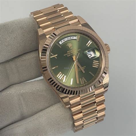 Watches Day Date 40 Mm 18k Rose Gold Olive Dial 228235 Complete Set