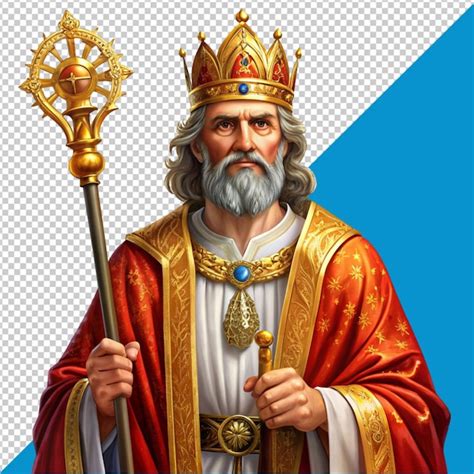 premium psd king holding  golden scepter  transparent background