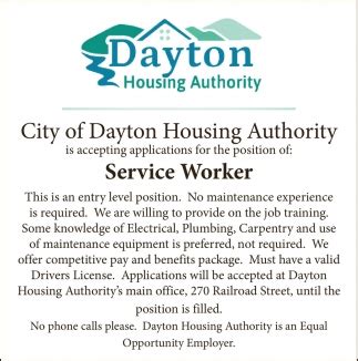 Service Worker, City Of Dayton Housing Authority, Dayton, TN