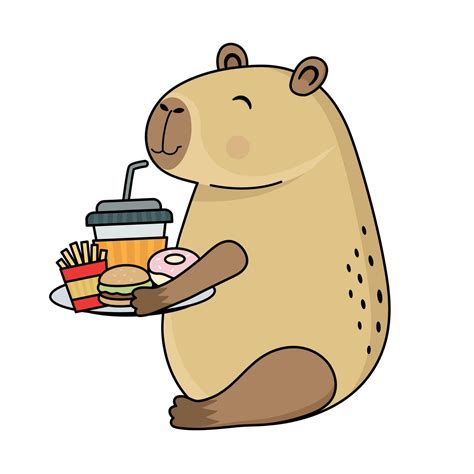 Capybara with fast food, fries, hamburger, donut and drink 26393769