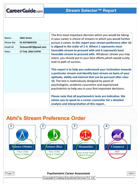 stream selector sample report   liberal arts education