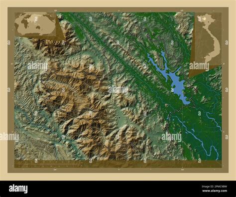 yen bai province  vietnam colored elevation map  lakes