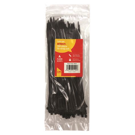 100pcs Tie Wraps 200 X 25 Mm Black Amtech