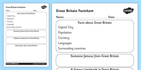 Great Britain Factsheet Writing Template Teacher Made