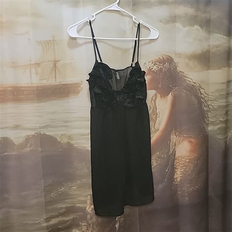 Ambrielle Intimates Sleepwear Sheer Black Babydoll Lingerie Set