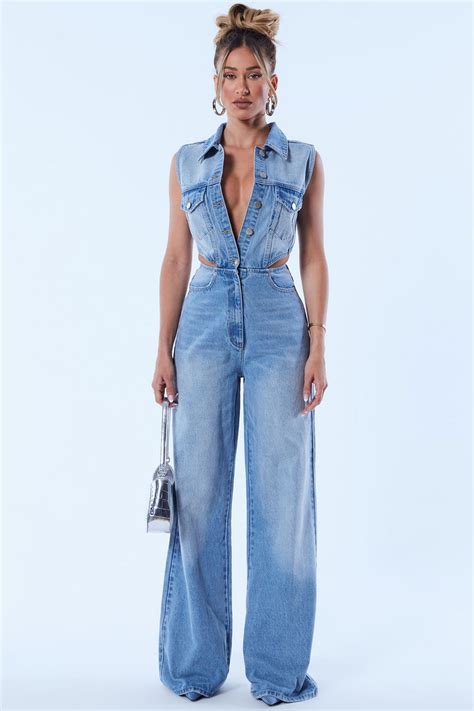 Baylin Denim Jumpsuit Light Wash Fashion Nova Jumpsuits Fashion Nova