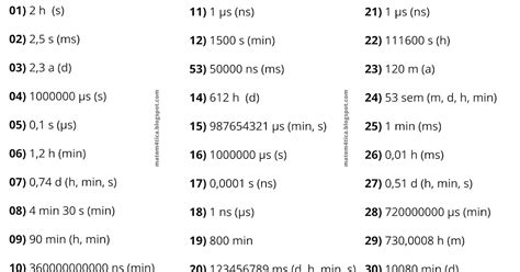 Tabela De Conversão De Tempo - Exercícios de conversão de unidade de tempo | Matemática