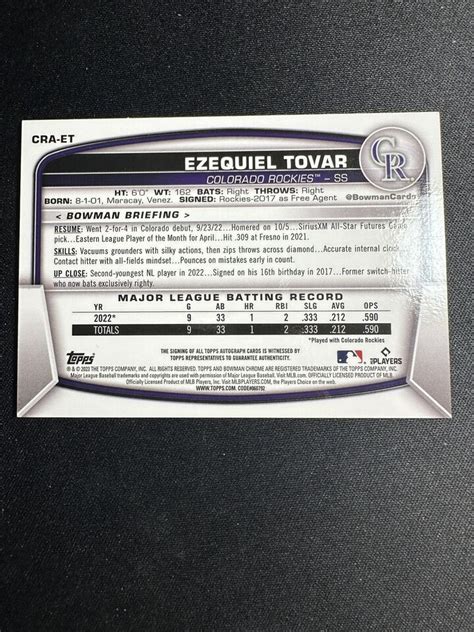 2023 Bowman Chrome Ezequiel Tovar Orange Refractor Rookie Auto 25 RC