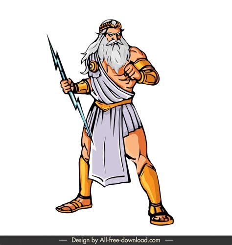 Zeus God Of The Sky Icon Dynamic Cartoon Character Design Vectors