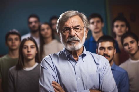 Premium AI Image Portrait Of A Mature Professor In His Classroom Surrounded By Students