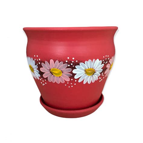 Ghiveci Mare Rosu Din Ceramica Cu Floricele
