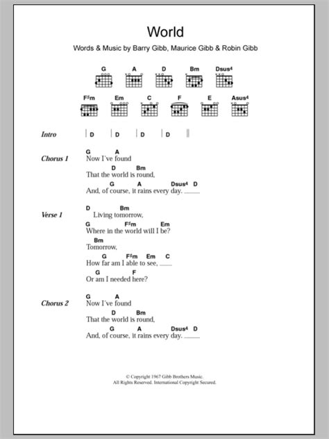 world  bee gees sheet   guitar chordslyrics  sheet