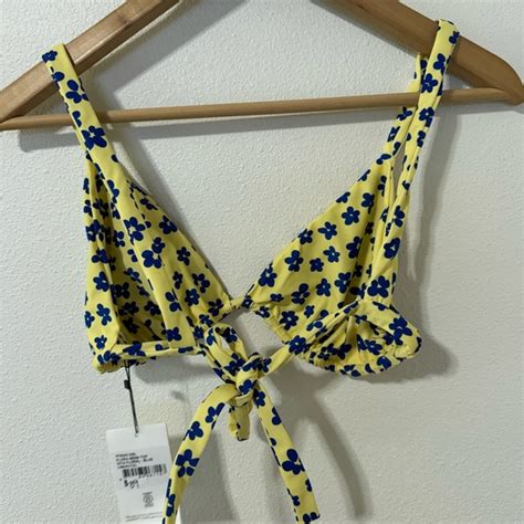 Faithfull The Brand Swim Faithful The Brand Flora Bikini Top Yellow Blue Gita Floral Print