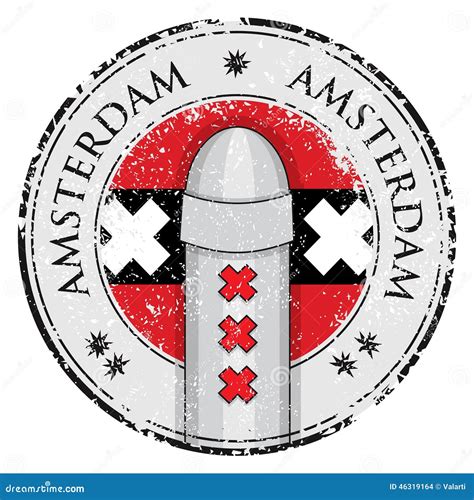 Grunge Stamp with Bollard Symol of Amsterdam and Flag Stock Vector