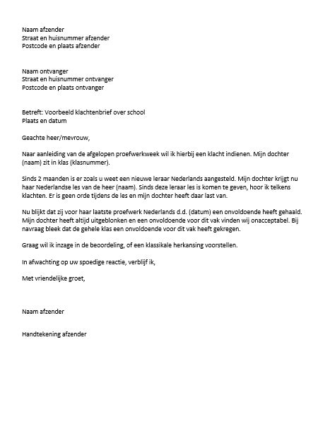 Voorbeeld Klachtenbrief