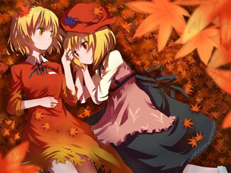 Aki Minoriko Aki Shizuha Autumn Blonde Hair Gochou Comedia Hat Leaves Red Eyes Short Hair