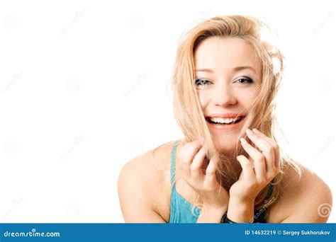 Portret Van Een Blije Aantrekkelijke Blonde Stock Afbeelding Image Of Volwassen Blond