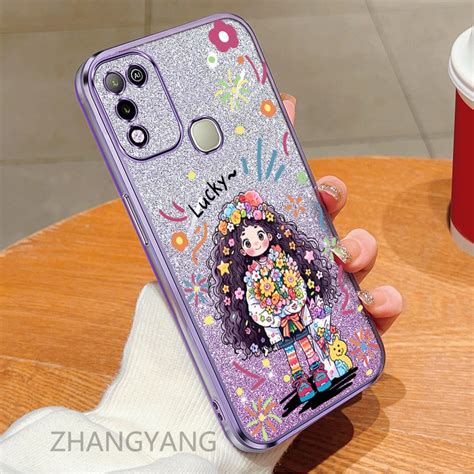 Infinix Hot Play Hot Play Case Cute LUCKY Girl Silicone Phone Case Comes With Flash Film