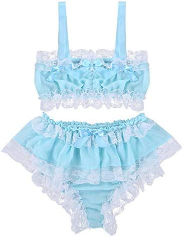 Amazon Inlzdz Men S Sissy 2 Pieces Lingerie Set Ruffled Lace Crop Top Girly Skirted Panties