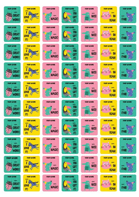 25mm Square Personalised Teacher Merit Stickers - Cute Animals