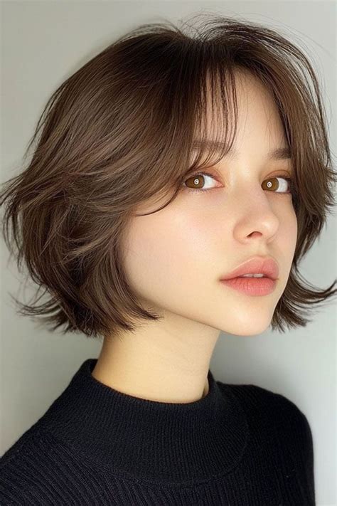 Chic Layered Bob Haircuts Brunette Softly Layered Bob With Wispy Bangs In Bob