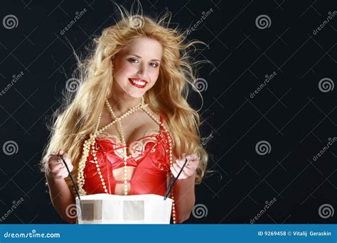 Beautiful Blonde With A Gift Stock Photo Image Of Present Babe 9269458