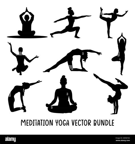 Silhouettes Of Women Doing Meditation And Yoga Poses Group Of Women