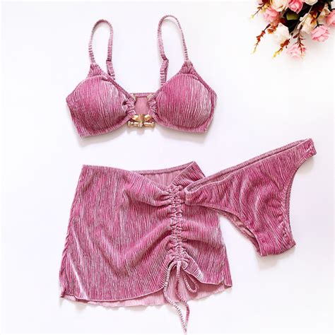 Bikini 3 mảnh tăm nhung Tuvada đồ bơi nữ sexy áo tắm đi biển gợi cảm
