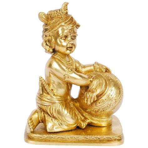 Brass Bal Gopal Krishna Idol Makhann Chor Statue Eating Butter Height