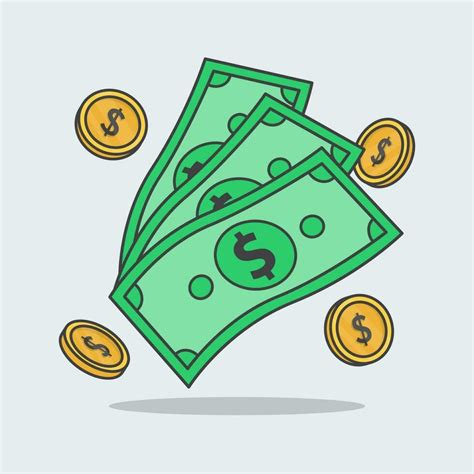 Efectivo Dinero Con Oro Monedas Dibujos Animados Vector Ilustración