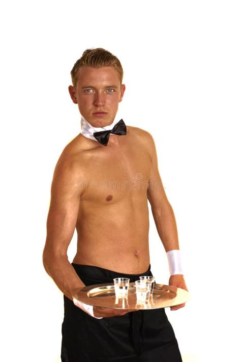 Buff Naked Butler Or Waiter With Tray Stock Photo Image Of Butler Cuffs