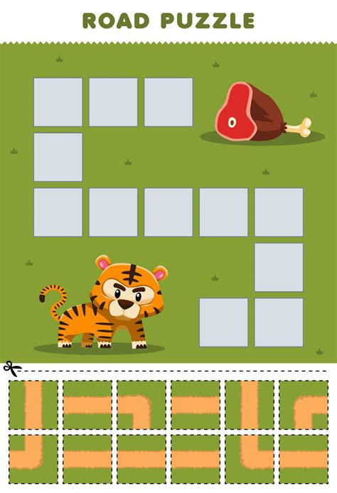 Education game for children road puzzle help tiger move to beef