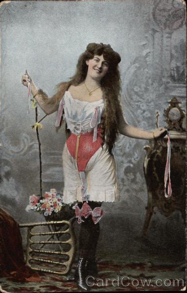 Victorian Woman With Long Brown Hair Wearing Undergarments Risque Nude
