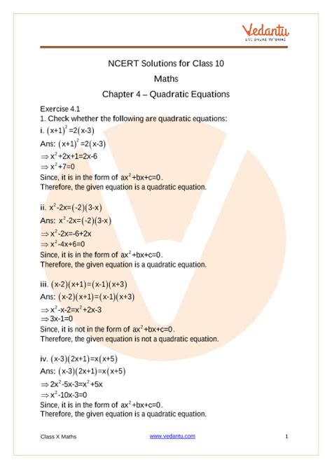 Maths Ncert Solutions Class 10 Ch 4 Quadratic Equations For Term 2