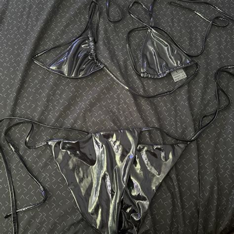 Metallic Two Piece Bikini Bathing Suit Size Large Depop